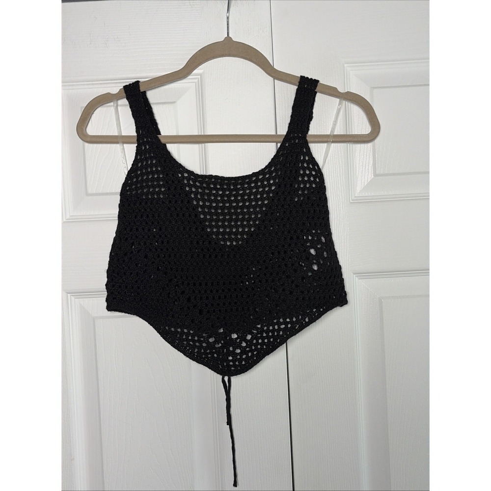 FCT WITH LOVE Crochet Handkerchief Tank Womens Size S Black Boho Festival Y2K